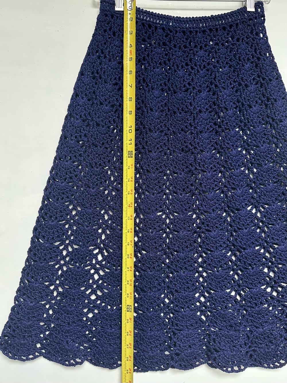 VINTAGE 70s Skirt HandmadeBlue Crochet Knit A-line HIPPIE FAIRY WHIMSIGOTH S/M - Picture 2 of 5